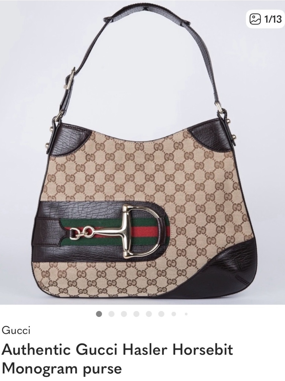 Gucci Hasler Horsebit Monogram Purse in Beige & Brown
